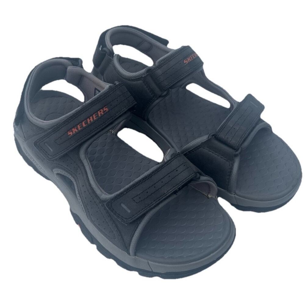 SKECHERS Mens Sandals Black Sz 11 Relaxed Lux Fit Steady Grip Tresmen Adjustable